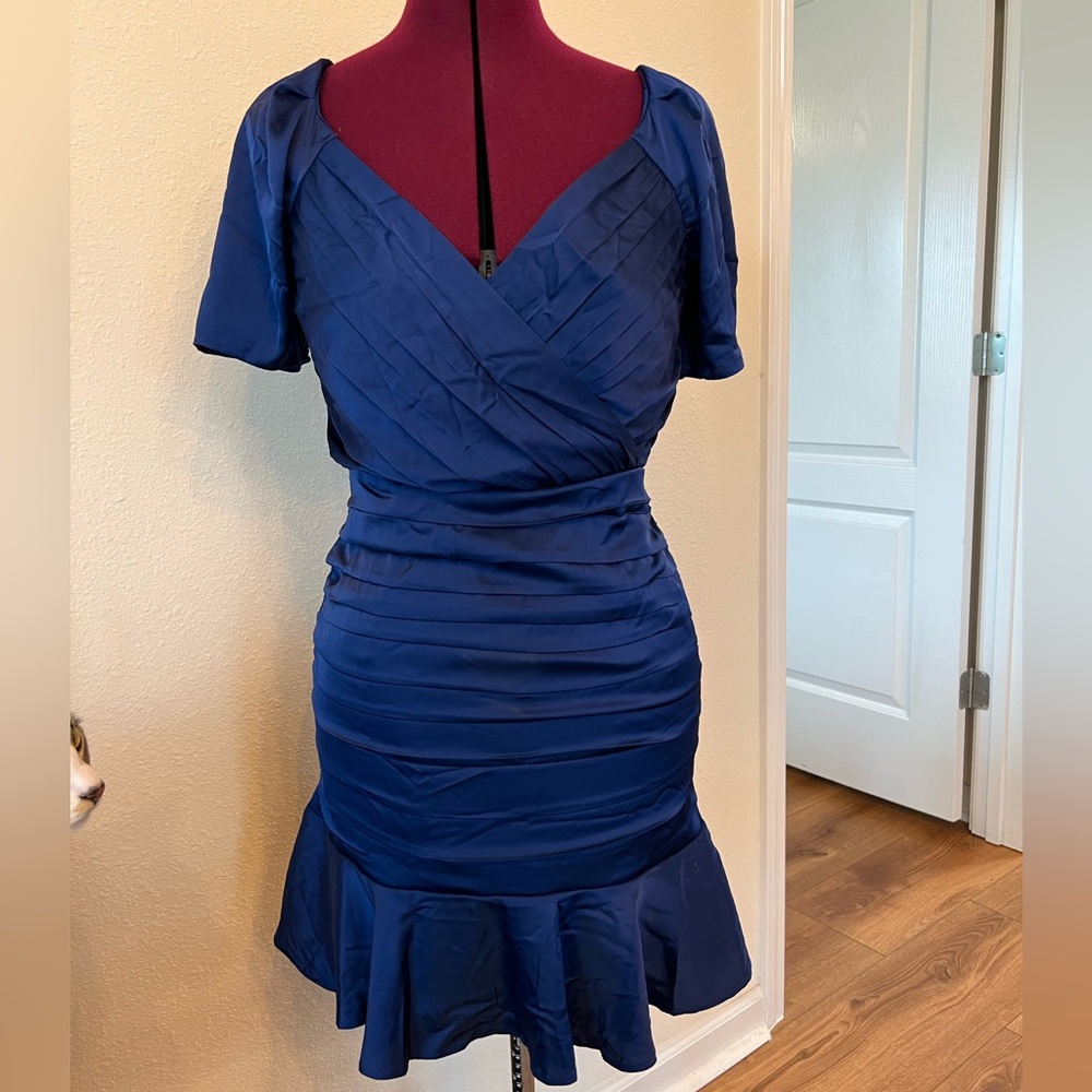 Express Satin royal blue rushed cocktail dress